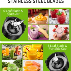 GDOR 1200W Blender for Smoothies and Shakes, 52 Oz Glass Jar & 22 Oz To-Go Cup Combo, Countertop Blender with 6-leaf Blade, 3 Adjustable Speed for Juices, Frozen Fruit Drinks, Sauces, Self-Cleaning - Image 4
