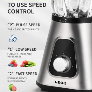 GDOR 1200W Blender for Smoothies and Shakes, 52 Oz Glass Jar & 22 Oz To-Go Cup Combo, Countertop Blender with 6-leaf Blade, 3 Adjustable Speed for Juices, Frozen Fruit Drinks, Sauces, Self-Cleaning - Image 5