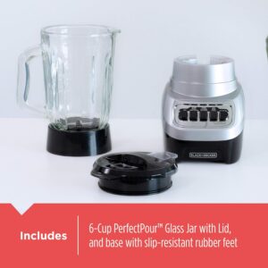 BLACK+DECKER PowerCrush Multi-Function Blender with 6-Cup Glass Jar, 4 Speed Settings, Silver - Image 2