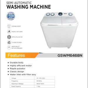 GEEPAS Twin Tub Semi-Automatic Washing Machine| High Back Control Panel and Semi-Automatic Top Load Washing Machine, Ripple Pulsator| Highly Effecient with Classic Design Wash/Spin Power 490W/180W 670 W GSWM6468 White - Image 3