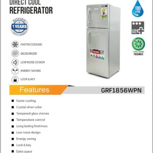 180LGross/ 132L Net Capacity, Double Door Refrigerator - Durable Double Door Refrigerator, Fast Cooling & Preserves Freshness, Low Noise, Energy Efficient, In-Built Deodorizer, Tempered Glass Shelves , Freezer Capacity-34L 120 W 120 W GRF1856SPN Silver - Image 3