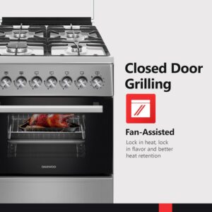 DAEWOO 60X60Cm Freestanding Cooker, Full Gas Cooking Range With 4 Burners, Automatic Ignition And Safety, Cast Iron Pan Support, Stainless Steel Finish, Separate Knob For Oven Grill, Made In Türkiye DGC-665BSF Grey/Black - Image 4