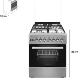 DAEWOO 60X60Cm Freestanding Cooker, Full Gas Cooking Range With 4 Burners, Automatic Ignition And Safety, Cast Iron Pan Support, Stainless Steel Finish, Separate Knob For Oven Grill, Made In Türkiye DGC-665BSF Grey/Black - Image 6