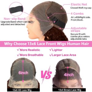 30Inch Chocolate Brown Human Hair Wig 200 Density 13x6 HD Deep Wave Lace Front Wigs Human Hair Colored Deep Curly Lace Frontal Wigs Glueless Wig Brown Wig Wigs for Women - Image 4