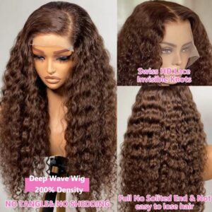 30Inch Chocolate Brown Human Hair Wig 200 Density 13x6 HD Deep Wave Lace Front Wigs Human Hair Colored Deep Curly Lace Frontal Wigs Glueless Wig Brown Wig Wigs for Women - Image 6