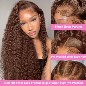 30Inch Chocolate Brown Human Hair Wig 200 Density 13x6 HD Deep Wave Lace Front Wigs Human Hair Colored Deep Curly Lace Frontal Wigs Glueless Wig Brown Wig Wigs for Women - Image 7