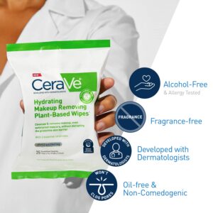 CeraVe Makeup Remover Wipes, Plant Based Face Wipes, Biodegradable in Compost, Waterless Face Wash, Travel Essentials for Women, Suitable for Sensitive Skin, Fragrance-free + Non-comedogenic, 25ct - Image 4