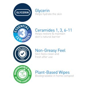 CeraVe Makeup Remover Wipes, Plant Based Face Wipes, Biodegradable in Compost, Waterless Face Wash, Travel Essentials for Women, Suitable for Sensitive Skin, Fragrance-free + Non-comedogenic, 25ct - Image 5