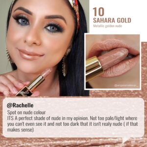 Oulac Metallic Lipstick for Women with Lightweight Hydrating Formula, Metallic Golden Nude Lip Stick, Vegan Beauty, Full Coverage Lip Makeup, Christmas Gifts for Women, Sahara Gold(10) - Image 8
