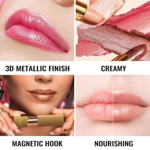 Oulac Metallic Lipstick for Women with Lightweight Hydrating Formula, Metallic Golden Nude Lip Stick, Vegan Beauty, Full Coverage Lip Makeup, Christmas Gifts for Women, Sahara Gold(10) - Image 9