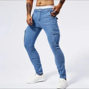 2025 New Men Street Elastic Denim Jeans Multi Pockets Cargo Pants Casual Slim Denim Trousers Fashion Y2k Joggers Baggy Man Pants - Image 3