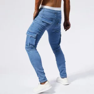 2025 New Men Street Elastic Denim Jeans Multi Pockets Cargo Pants Casual Slim Denim Trousers Fashion Y2k Joggers Baggy Man Pants - Image 4