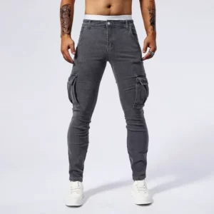 2025 New Men Street Elastic Denim Jeans Multi Pockets Cargo Pants Casual Slim Denim Trousers Fashion Y2k Joggers Baggy Man Pants - Image 5