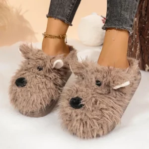 Cartoon Puppy Fluffy Fur Indoor Slippers Women 2025 Winter Thick Bottom Furry Mules Slippers Warm Plush Home Slides for Womon - Image 4