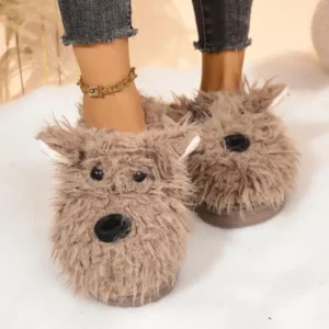 Cartoon Puppy Fluffy Fur Indoor Slippers Women 2025 Winter Thick Bottom Furry Mules Slippers Warm Plush Home Slides for Womon - Image 5