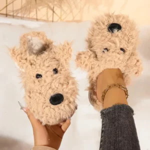 Cartoon Puppy Fluffy Fur Indoor Slippers Women 2025 Winter Thick Bottom Furry Mules Slippers Warm Plush Home Slides for Womon - Image 6