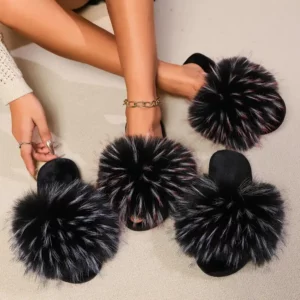 Brand Design Fluffy Fur Outdoor Slippers Women 2025 Autumn Furry Soft Thick Bottom Non Slip Slippers Woman's Long Plush Slides - Image 4