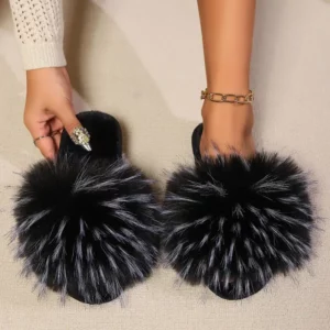 Brand Design Fluffy Fur Outdoor Slippers Women 2025 Autumn Furry Soft Thick Bottom Non Slip Slippers Woman's Long Plush Slides - Image 5