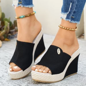 Vinatge Chunky Platform Sandals Women 2026 Summer Peep Toe Wedges Slippers Woman Plus Size 42 Thick High Heels Sandles Female - Image 1