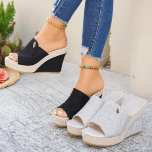 Vinatge Chunky Platform Sandals Women 2026 Summer Peep Toe Wedges Slippers Woman Plus Size 42 Thick High Heels Sandles Female - Image 2