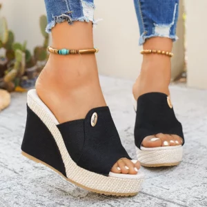 Vinatge Chunky Platform Sandals Women 2026 Summer Peep Toe Wedges Slippers Woman Plus Size 42 Thick High Heels Sandles Female - Image 6