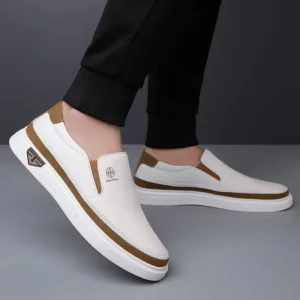 Summer Fashionable Comfortable Men's Shoes New Versatile White Shoes Leather Breathable Soft Soled Cowhide Leather Board Shoes - Image 1