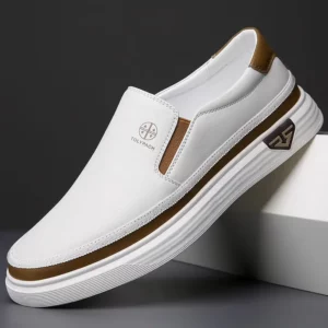 Summer Fashionable Comfortable Men's Shoes New Versatile White Shoes Leather Breathable Soft Soled Cowhide Leather Board Shoes - Image 2
