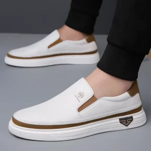Summer Fashionable Comfortable Men's Shoes New Versatile White Shoes Leather Breathable Soft Soled Cowhide Leather Board Shoes - Image 3