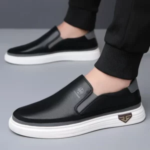Summer Fashionable Comfortable Men's Shoes New Versatile White Shoes Leather Breathable Soft Soled Cowhide Leather Board Shoes - Image 5