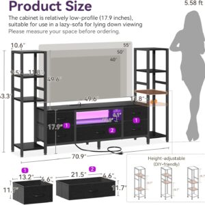 Casaottima TV Stand for 40/50/55 Inch TV, Low-Profile Entertainment Center with LED Lights & Power Outlets, TV Stand with Drawers & Open Shelves for Storage for Small Spaces/Living Room/Gaming, Black - Image 6