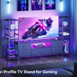 Casaottima TV Stand for 40/50/55 Inch TV, Low-Profile Entertainment Center with LED Lights & Power Outlets, TV Stand with Drawers & Open Shelves for Storage for Small Spaces/Living Room/Gaming, Black - Image 7