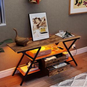 TV Stand with Power Outlet and LED Lights, Fits TVs up to 65”, 2 Fabric Drawers Entertainment Center with Open Storage Shelves, Media Console for Living Room, Bedroom (Rustic Brown) - Image 5