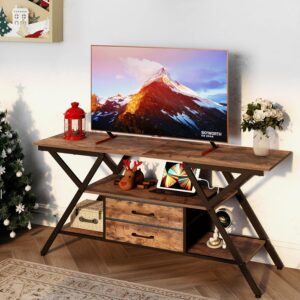 TV Stand with Power Outlet and LED Lights, Fits TVs up to 65”, 2 Fabric Drawers Entertainment Center with Open Storage Shelves, Media Console for Living Room, Bedroom (Rustic Brown) - Image 7