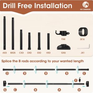 Room Divider No Drilling Curtain Rod Wall Divider for Room Separation, 4-10ft(H) 28-114inch(W) Adjustable, Heavy Duty Partition Space Separator Freestanding Tension Curtain Stand, Black - Image 5