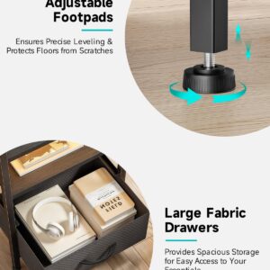 Night Stand Bedside Charger Bedroom - Nightstand with Charging Station & LED Light Strip, Night Stand with Storage Shelf & 2 Fabric Drawers, Morden End Table with U-S-B Ports & AC Outlets - Image 6