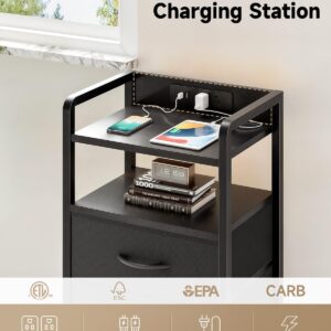 Night Stand Bedside Charger Bedroom - Nightstand with Charging Station & LED Light Strip, Night Stand with Storage Shelf & 2 Fabric Drawers, Morden End Table with U-S-B Ports & AC Outlets - Image 5