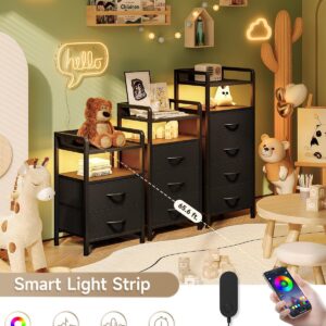 Night Stand Bedside Charger Bedroom - Nightstand with Charging Station & LED Light Strip, Night Stand with Storage Shelf & 2 Fabric Drawers, Morden End Table with U-S-B Ports & AC Outlets - Image 4