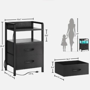 Night Stand Bedside Charger Bedroom - Nightstand with Charging Station & LED Light Strip, Night Stand with Storage Shelf & 2 Fabric Drawers, Morden End Table with U-S-B Ports & AC Outlets - Image 3