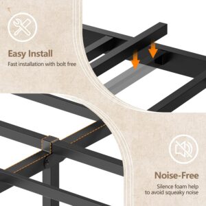 Queen Bed Frame with Storage Headboard and LED Lights, Metal Bedframe with Charging Station and USB Port, Queen Size Platform Bed with Heavy Duty Slats, No Box Spring Needed, Black Oak - Image 4