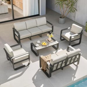 Aluminum Outdoor Patio Furniture Coffee Table, All-Weather Outdoor Metal Coffee Table, Modern Rectangle Coffee Table for Balcony, Garden, Grey - Image 2