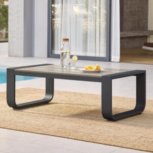Aluminum Outdoor Patio Furniture Coffee Table, All-Weather Outdoor Metal Coffee Table, Modern Rectangle Coffee Table for Balcony, Garden, Grey - Image 7