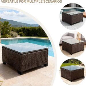 Wicker Patio Furniture - Square Outdoor Coffee Table, with Tempered Glass Tabletop & Rust-Resistant Coated Steel Frame, Compatible with Sectional Sofas, Ideal for Garden, Pool, Balcony, Black - Image 3