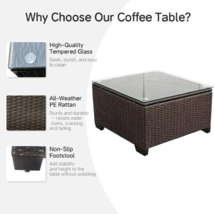 Wicker Patio Furniture - Square Outdoor Coffee Table, with Tempered Glass Tabletop & Rust-Resistant Coated Steel Frame, Compatible with Sectional Sofas, Ideal for Garden, Pool, Balcony, Black - Image 4
