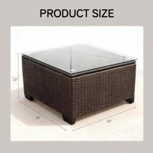 Wicker Patio Furniture - Square Outdoor Coffee Table, with Tempered Glass Tabletop & Rust-Resistant Coated Steel Frame, Compatible with Sectional Sofas, Ideal for Garden, Pool, Balcony, Black - Image 6