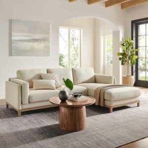 Modway Roscoe Right-Facing Sectional Sofa with Chaise in Ivory - 2-Piece Mélange Chenille Fabric Deep Seat Couch, L Shaped Modular for Living Room or Lounge - Image 1
