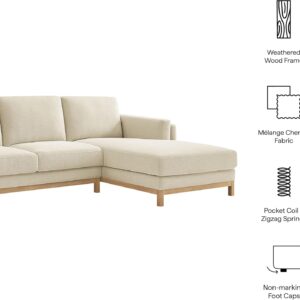 Modway Roscoe Right-Facing Sectional Sofa with Chaise in Ivory - 2-Piece Mélange Chenille Fabric Deep Seat Couch, L Shaped Modular for Living Room or Lounge - Image 5