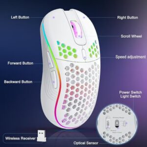 JoyousSto Wireless Mouse wireless gaming mouse Rechargeable PC Mouse with RGB Backlit 6 Buttons Adjustable Ergonomic for Laptop, PC etc Gaming Mouse Wireless White - Image 2