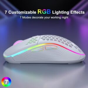 JoyousSto Wireless Mouse wireless gaming mouse Rechargeable PC Mouse with RGB Backlit 6 Buttons Adjustable Ergonomic for Laptop, PC etc Gaming Mouse Wireless White - Image 3