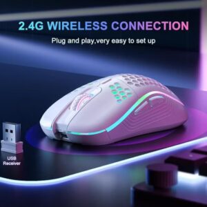 JoyousSto Wireless Mouse wireless gaming mouse Rechargeable PC Mouse with RGB Backlit 6 Buttons Adjustable Ergonomic for Laptop, PC etc Gaming Mouse Wireless White - Image 6