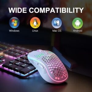 JoyousSto Wireless Mouse wireless gaming mouse Rechargeable PC Mouse with RGB Backlit 6 Buttons Adjustable Ergonomic for Laptop, PC etc Gaming Mouse Wireless White - Image 7